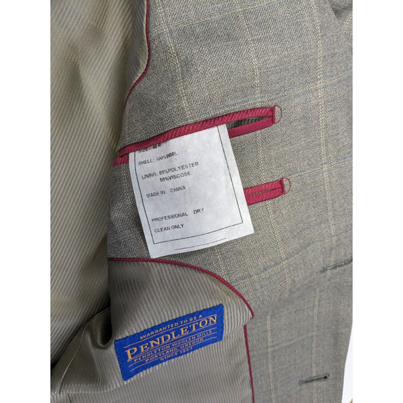 Pendleton Wool Blazer Men Size 40R Gray Windowpane Sports Coat Jacket - Picture 5 of 13